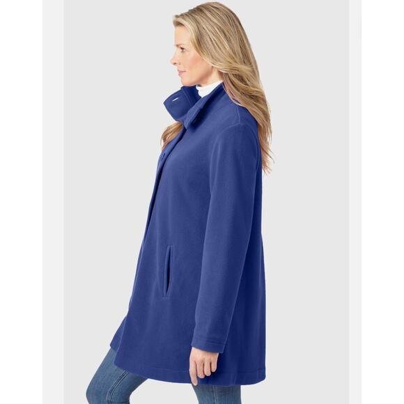 Woman Within Women's Plus Size Fleece Swing Funnel-Neck Coat blue , size 4X - Picture 3 of 15
